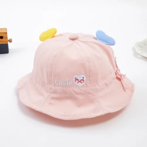 Mũ bucket cho bé phong cách Hàn Quốc thêu chữ SMILE