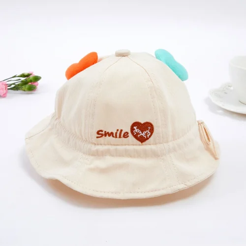 Mũ bucket cho bé phong cách Hàn Quốc thêu chữ SMILE