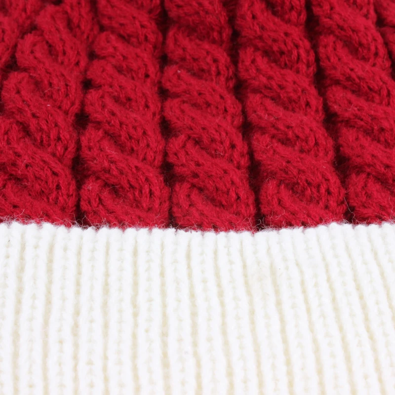 Mũ len Giáng Sinh họa tiết dệt xoắn đính quả bông - Ảnh 4