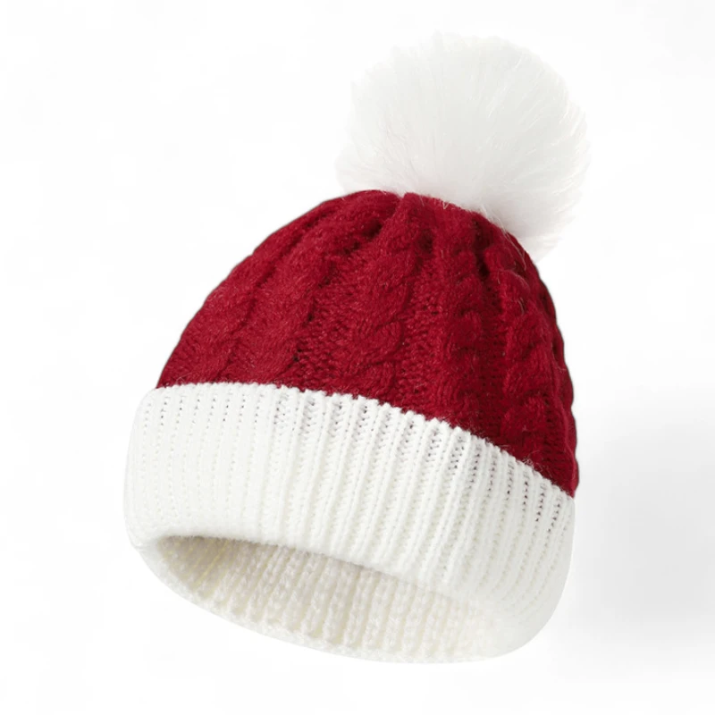 Mũ len Giáng Sinh họa tiết dệt xoắn đính quả bông - Ảnh 3