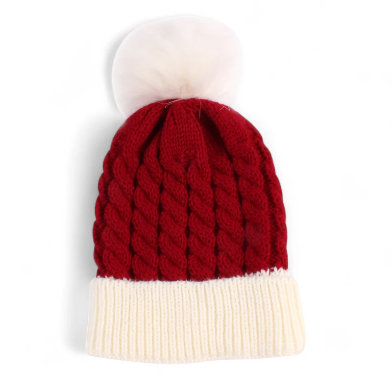 Mũ len Giáng Sinh họa tiết dệt xoắn đính quả bông - Ảnh 2
