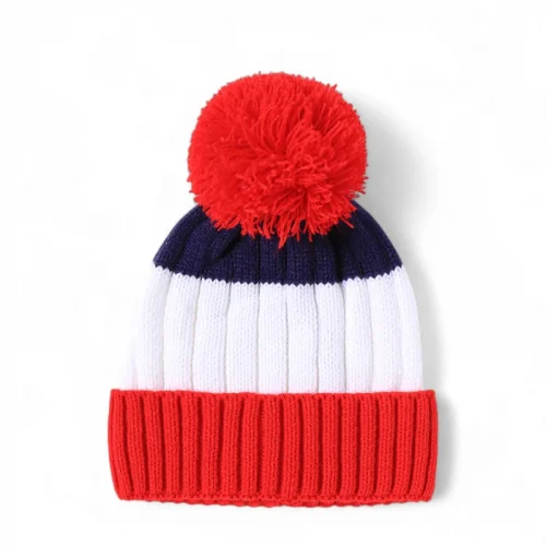 Mũ len beanie đính quả bông Pompom phối 3 màu