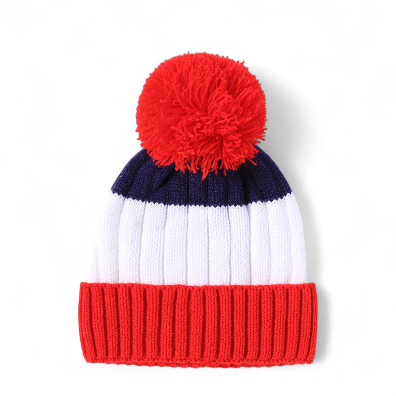 Mũ len beanie đính quả bông Pompom phối 3 màu