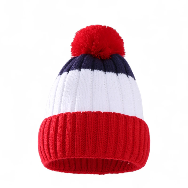Mũ len beanie đính quả bông Pompom phối 3 màu - Ảnh 2