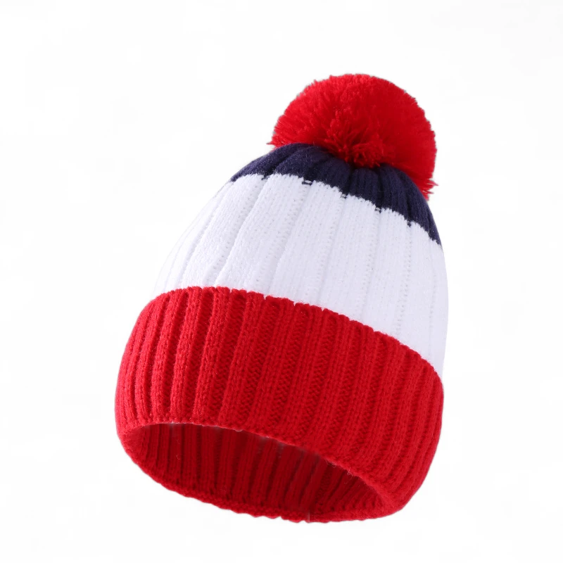 Mũ len beanie đính quả bông Pompom phối 3 màu - Ảnh 3