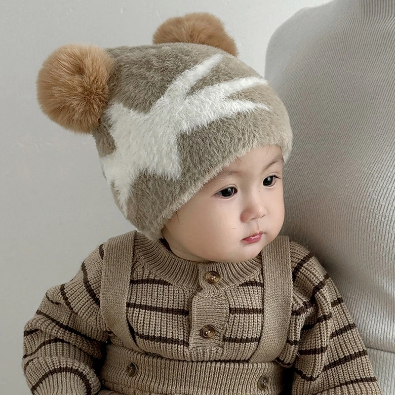Mũ lông tai gấu họa tiết ngôi sao cho bé - Ảnh 2