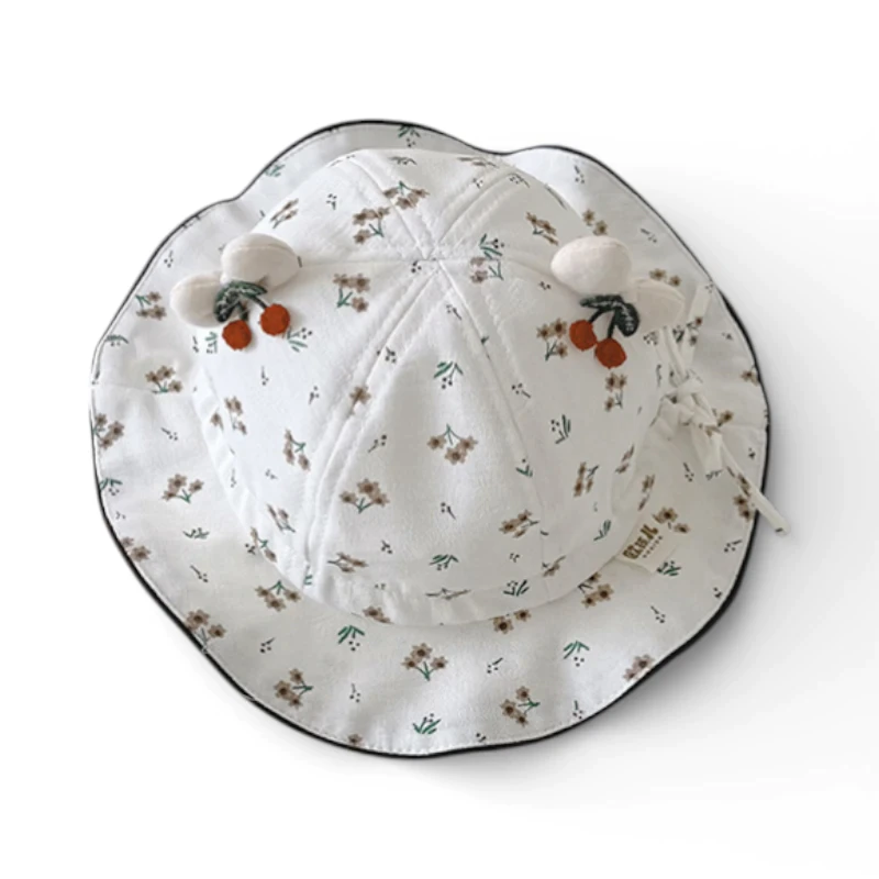 Mũ bucket họa tiết hoa nhí đính Cherry cho bé gái - Ảnh 3