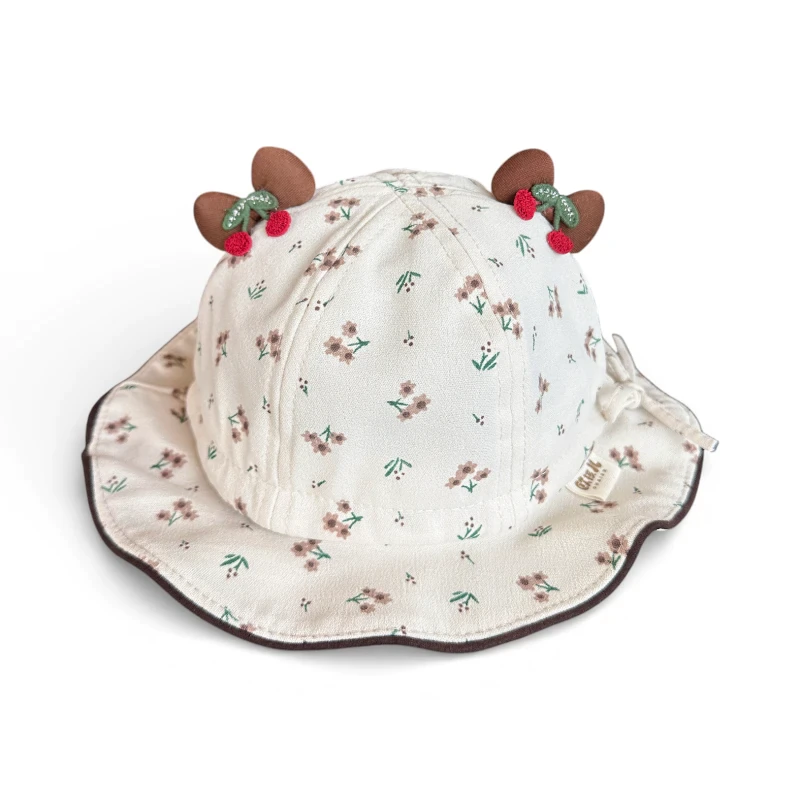 Mũ bucket họa tiết hoa nhí đính Cherry cho bé gái - Ảnh 2
