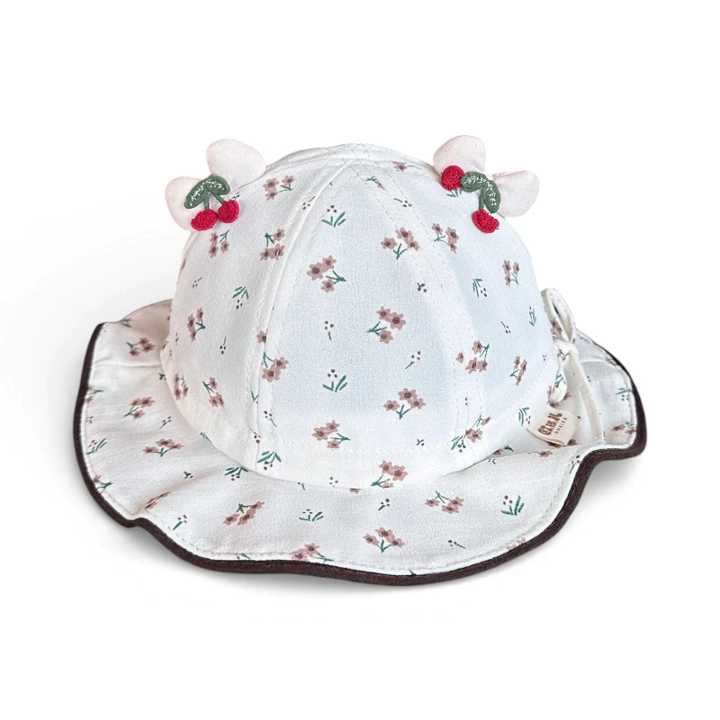 Mũ bucket họa tiết hoa nhí đính Cherry cho bé gái
