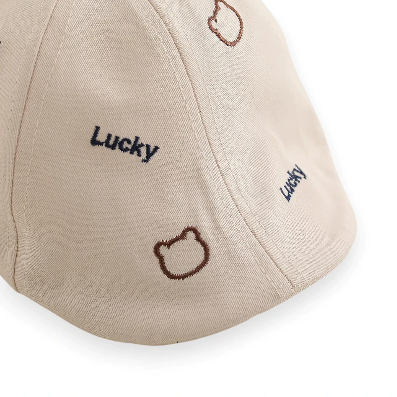 Mũ nồi Beret thêu chữ Lucky họa tiết Gấu phong cách Hàn Quốc - Ảnh 5