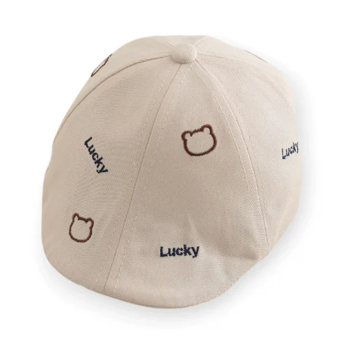Mũ nồi Beret thêu chữ Lucky họa tiết Gấu phong cách Hàn Quốc
