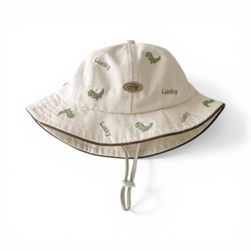 Mũ bucket Khủng long nhí Ohaier thêu chữ Lucky phong cách Hàn Quốc - Ảnh 3