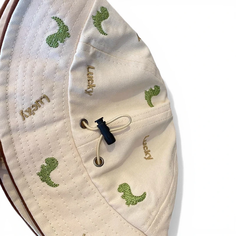 Mũ bucket Khủng long nhí Ohaier thêu chữ Lucky phong cách Hàn Quốc - Ảnh 5