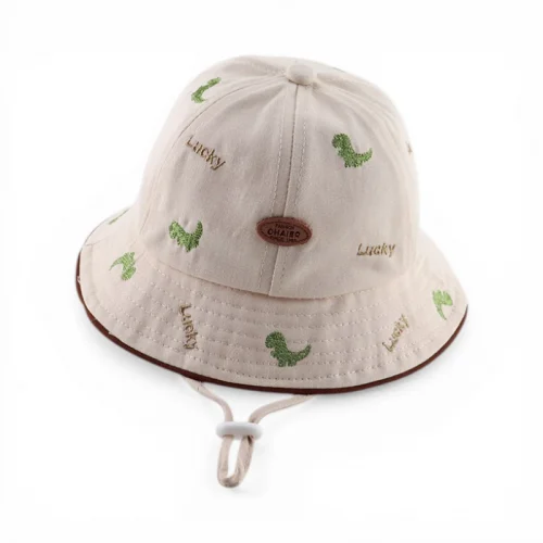 Mũ bucket Khủng long nhí Ohaier thêu chữ Lucky phong cách Hàn Quốc