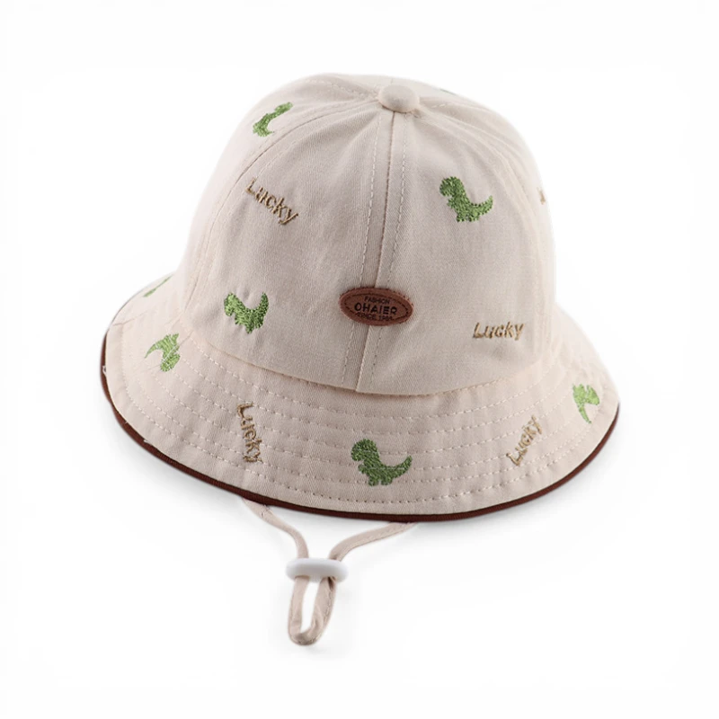 Mũ bucket Khủng long nhí Ohaier thêu chữ Lucky phong cách Hàn Quốc