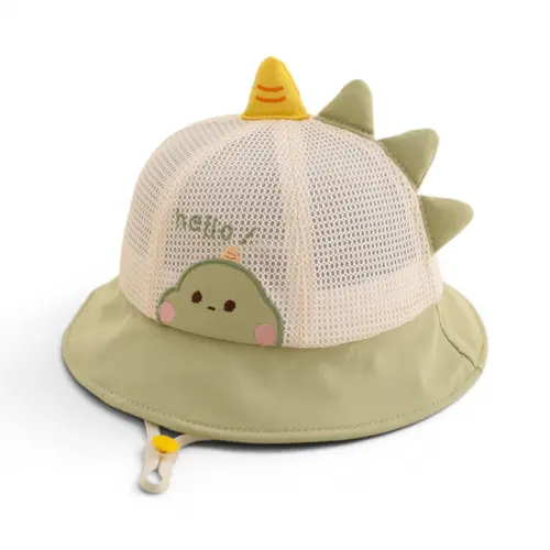 Mũ bucket phối lưới thoáng khí giải nhiệt thêu chữ Hello cho bé