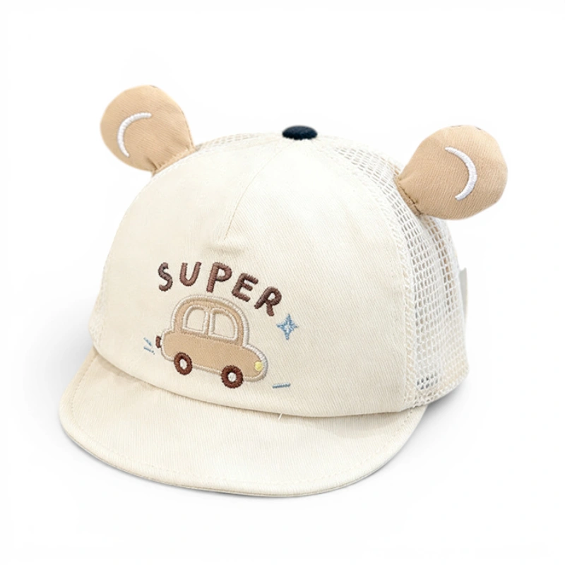 Mũ lưỡi trai mềm phối lưới Ô tô SUPER đính tai gấu cho bé - Ảnh 3