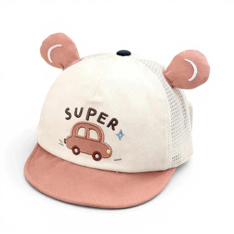 Mũ lưỡi trai mềm phối lưới Ô tô SUPER đính tai gấu cho bé - Ảnh 2